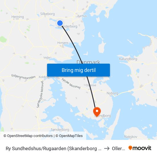 Ry Sundhedshus/Rugaarden (Skanderborg Kom) to Ollerup map