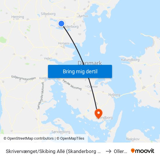 Skrivervænget/Skibing Allé (Skanderborg Kom) to Ollerup map