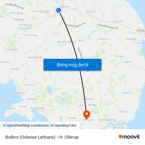 Bolbro (Odense Letbane) to Ollerup map
