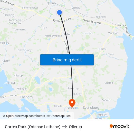 Cortex Park (Odense Letbane) to Ollerup map