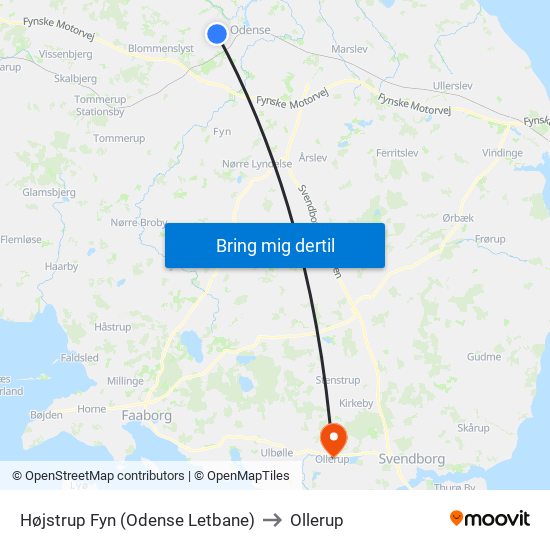 Højstrup Fyn (Odense Letbane) to Ollerup map