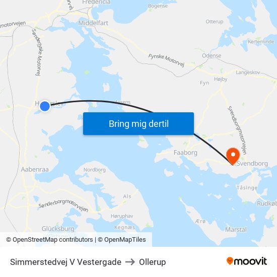 Simmerstedvej V Vestergade to Ollerup map