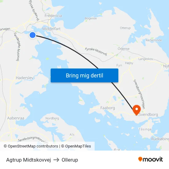 Agtrup Midtskovvej to Ollerup map