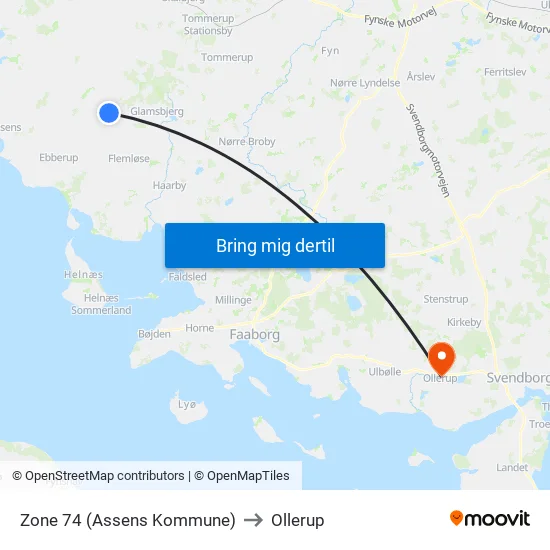 Zone 74 (Assens Kommune) to Ollerup map