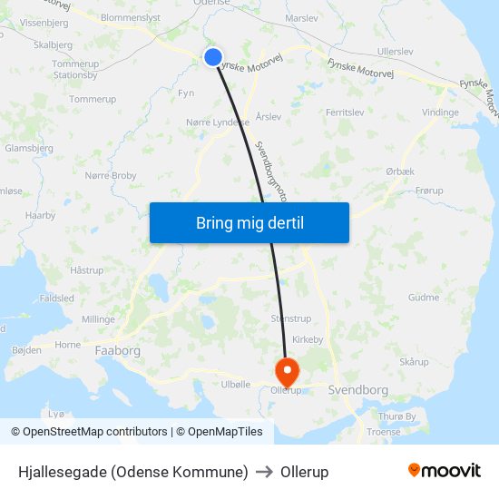Hjallesegade (Odense Kommune) to Ollerup map