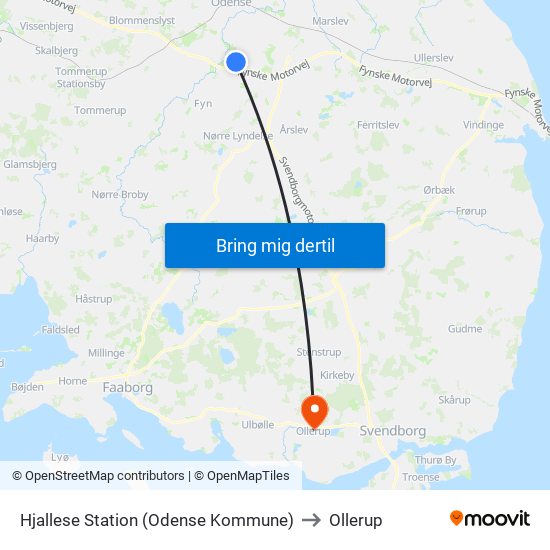 Hjallese Station (Odense Kommune) to Ollerup map