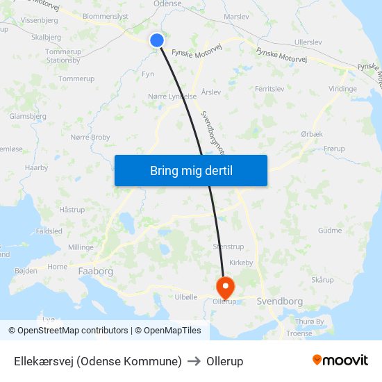 Ellekærsvej (Odense Kommune) to Ollerup map