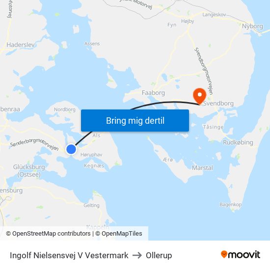 Ingolf Nielsensvej V Vestermark to Ollerup map