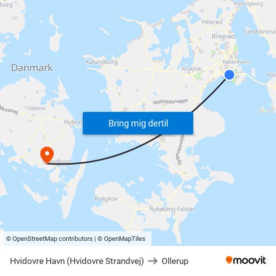 Hvidovre Havn (Hvidovre Strandvej) to Ollerup map