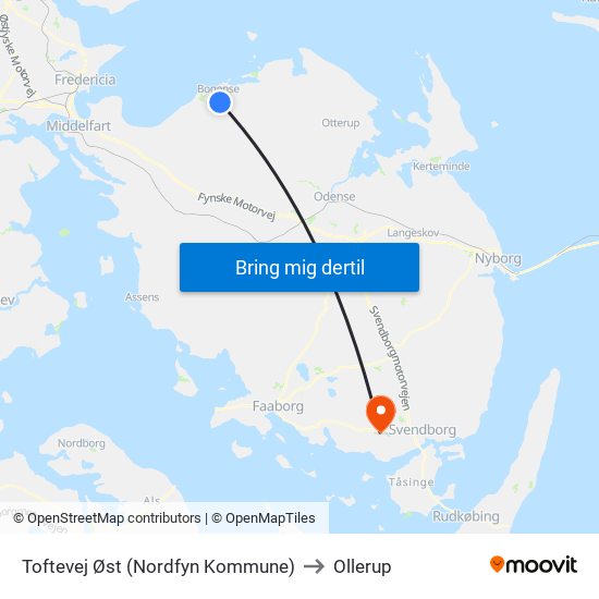 Toftevej Øst (Nordfyn Kommune) to Ollerup map