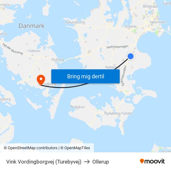 Vink Vordingborgvej (Turebyvej) to Ollerup map