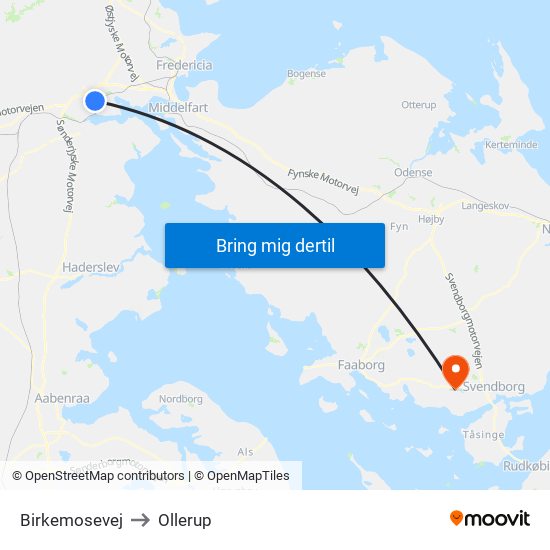 Birkemosevej to Ollerup map