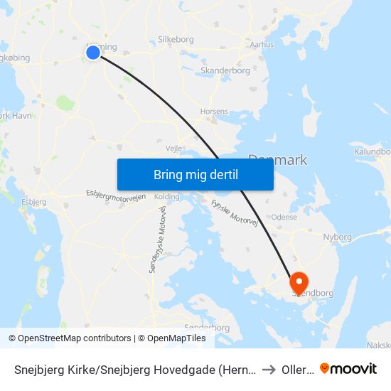 Snejbjerg Kirke/Snejbjerg Hovedgade (Herning Kom) to Ollerup map