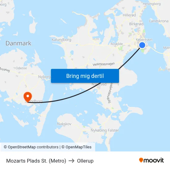 Mozarts Plads St. (Metro) to Ollerup map