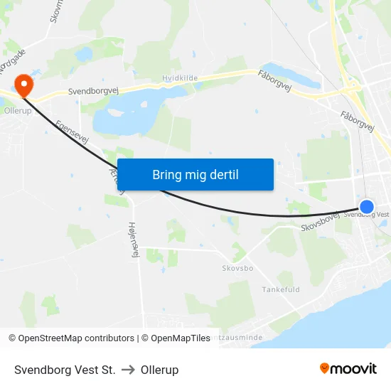 Svendborg Vest St. to Ollerup map
