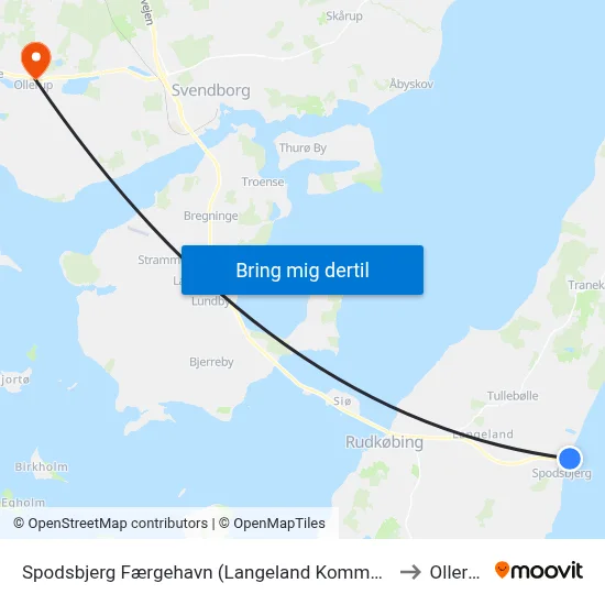 Spodsbjerg Færgehavn (Langeland Kommune) to Ollerup map