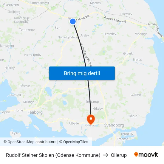 Rudolf Steiner Skolen (Odense Kommune) to Ollerup map