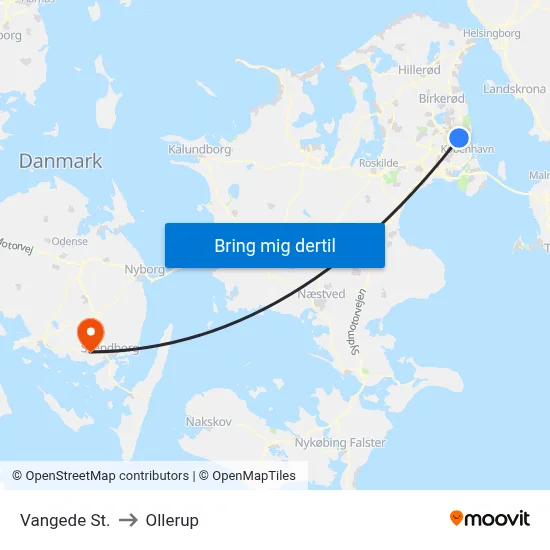 Vangede St. to Ollerup map