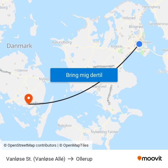 Vanløse St. (Vanløse Allé) to Ollerup map