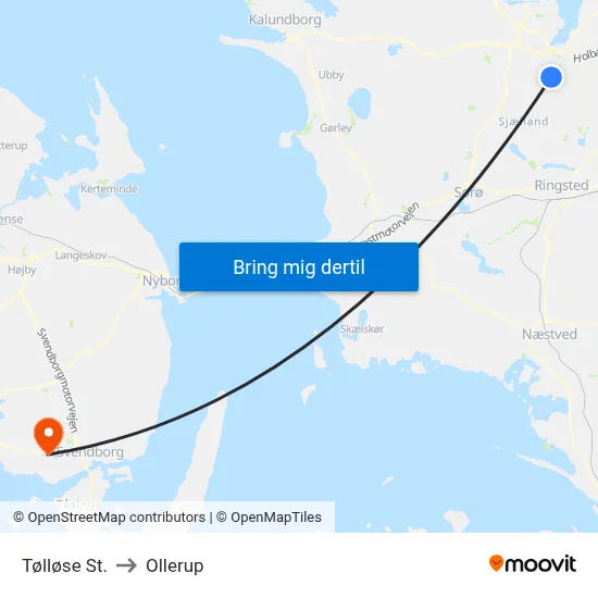 Tølløse St. to Ollerup map