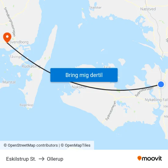 Eskilstrup St. to Ollerup map