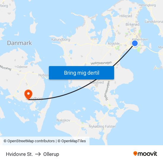Hvidovre St. to Ollerup map