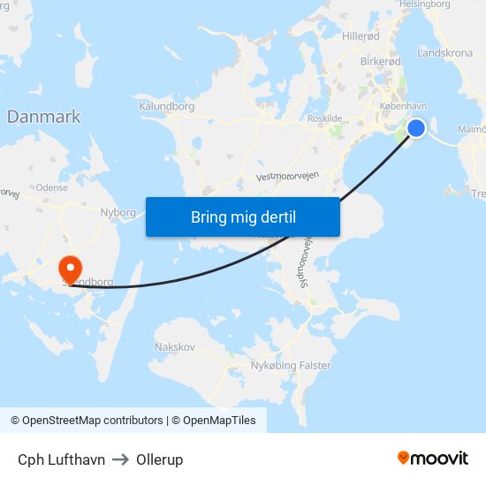 Cph Lufthavn to Ollerup map