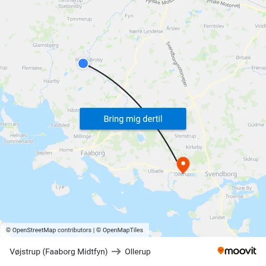 Vøjstrup (Faaborg Midtfyn) to Ollerup map