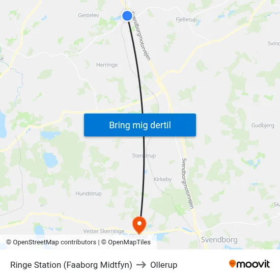 Ringe Station (Faaborg Midtfyn) to Ollerup map