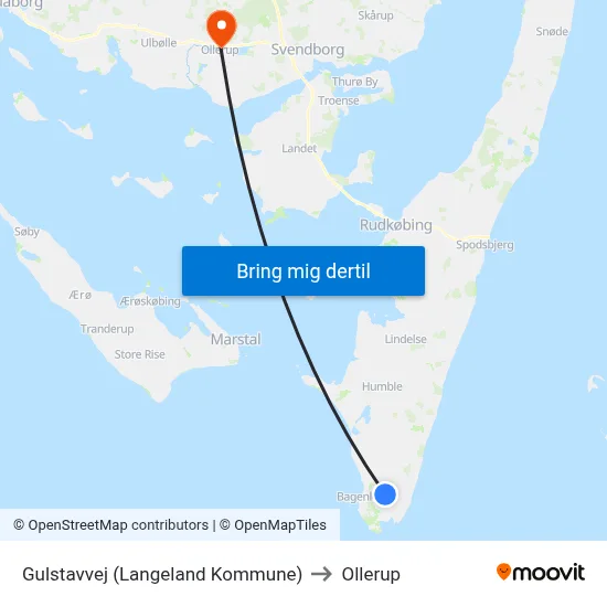 Gulstavvej (Langeland Kommune) to Ollerup map