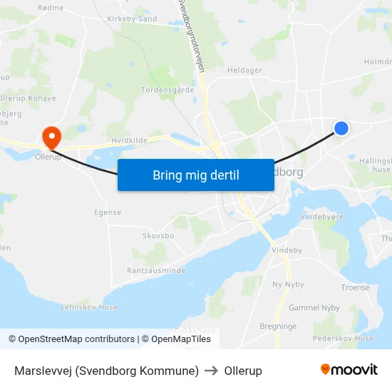 Marslevvej (Svendborg Kommune) to Ollerup map