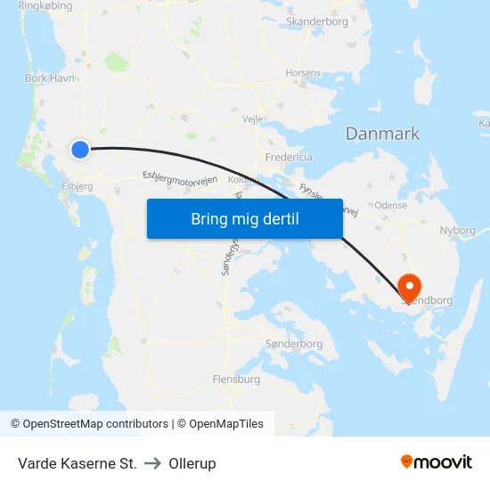 Varde Kaserne St. to Ollerup map