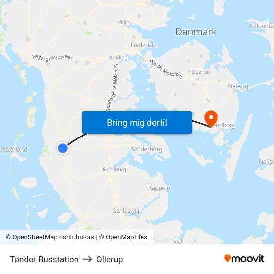 Tønder Busstation to Ollerup map