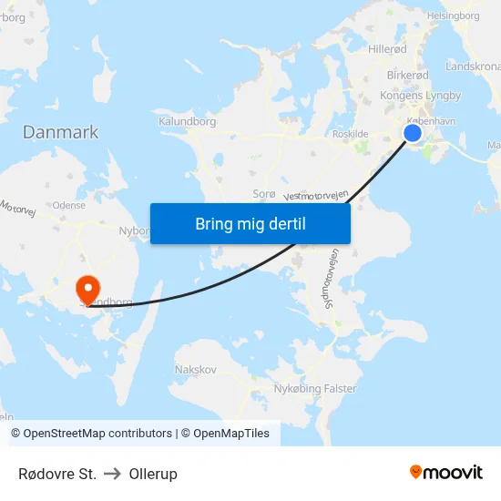Rødovre St. to Ollerup map