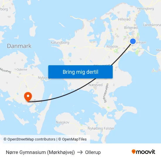 Nørre Gymnasium (Mørkhøjvej) to Ollerup map