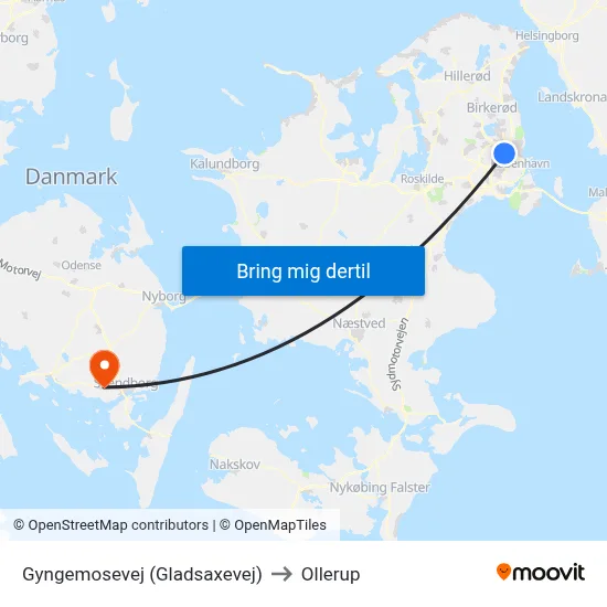 Gyngemosevej (Gladsaxevej) to Ollerup map