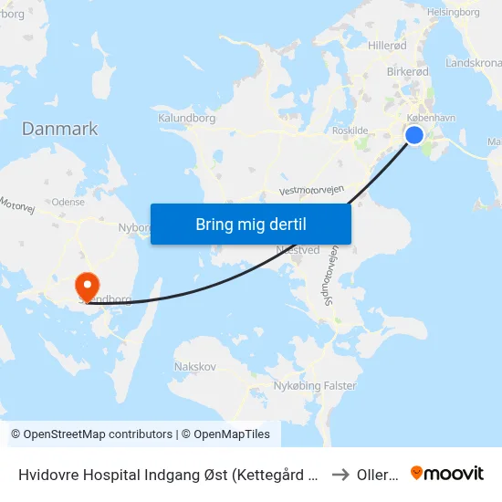 Hvidovre Hospital Indgang Øst (Kettegård Allé) to Ollerup map
