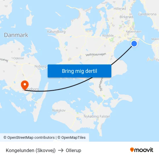 Kongelunden (Skovvej) to Ollerup map