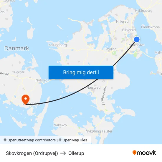 Skovkrogen (Ordrupvej) to Ollerup map