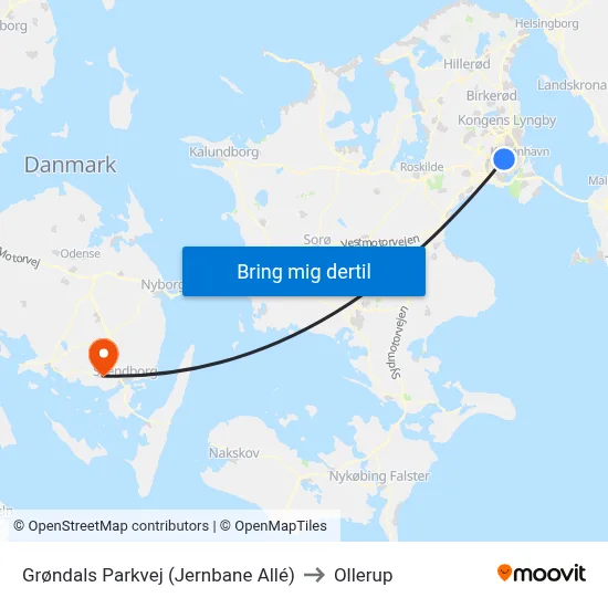 Grøndals Parkvej (Jernbane Allé) to Ollerup map