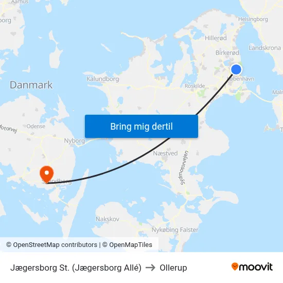 Jægersborg St. (Jægersborg Allé) to Ollerup map