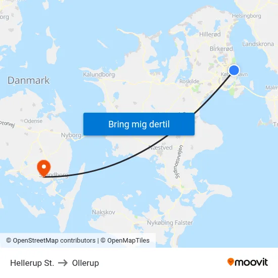 Hellerup St. to Ollerup map