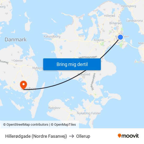 Hillerødgade (Nordre Fasanvej) to Ollerup map