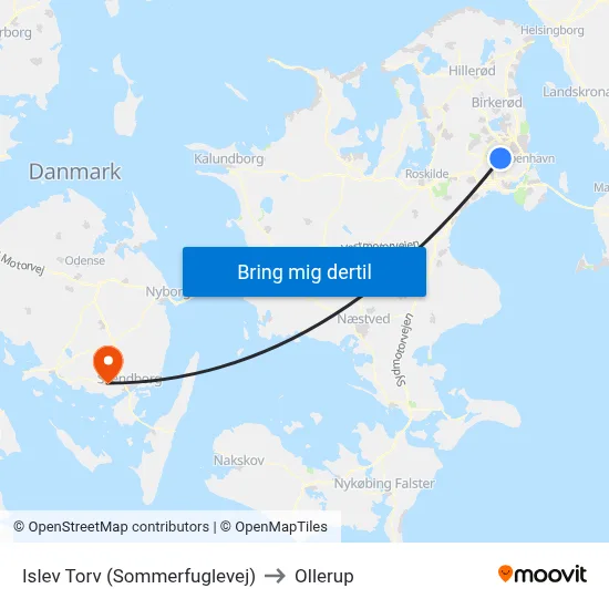 Islev Torv (Sommerfuglevej) to Ollerup map
