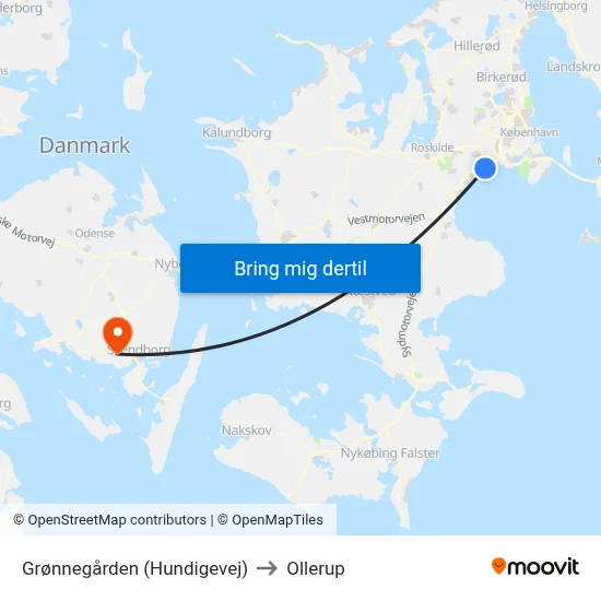 Grønnegården (Hundigevej) to Ollerup map