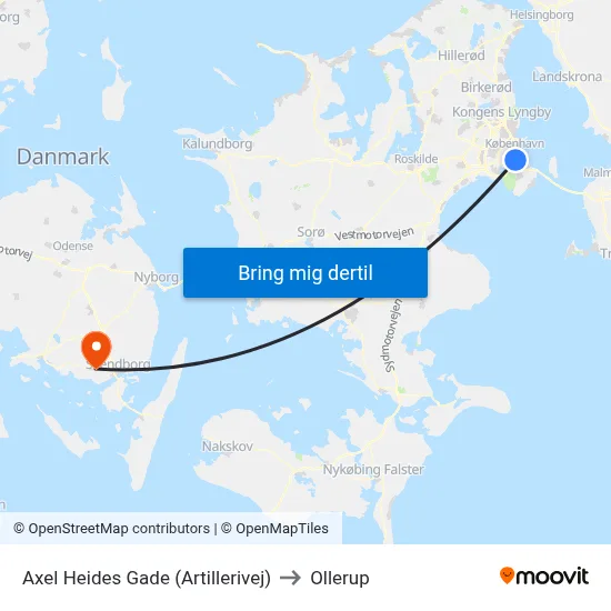 Axel Heides Gade (Artillerivej) to Ollerup map
