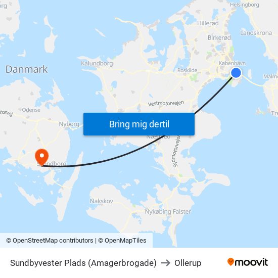 Sundbyvester Plads (Amagerbrogade) to Ollerup map