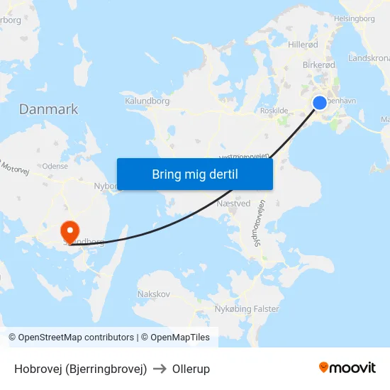 Hobrovej (Bjerringbrovej) to Ollerup map