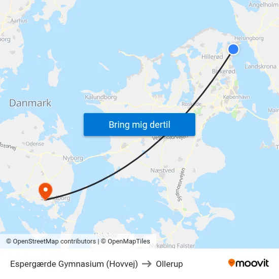 Espergærde Gymnasium (Hovvej) to Ollerup map