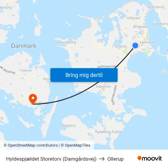Hyldespjældet Storetorv (Damgårdsvej) to Ollerup map